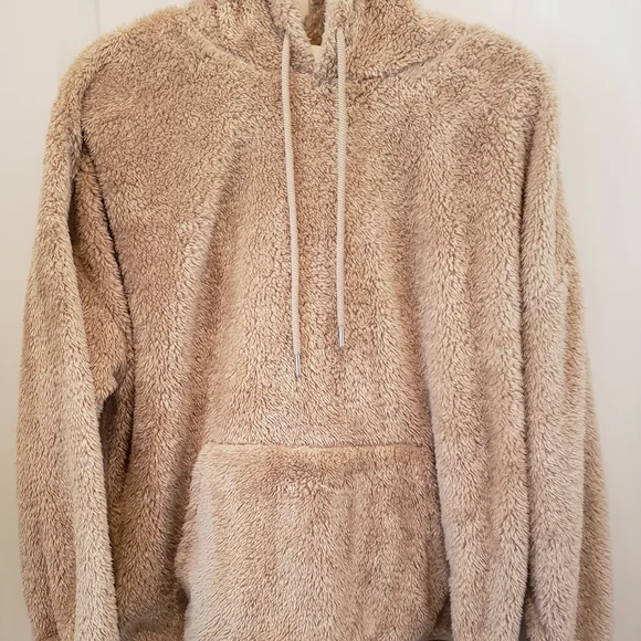 H&M Tops Xl Hm Beige Teddy Bear Fleece Pullover Hoodie Poshmark